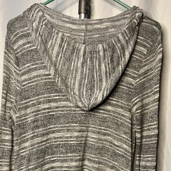 La Blanca Striped Knit Hoodie Tunic Top – Gray/White - Picture 4 of 10